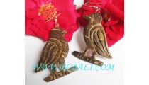 Wood Coco Earrings Carving Bird